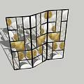 Modern Folding Decorative Screen With Black White Frame And Gold Patterns 3d model
