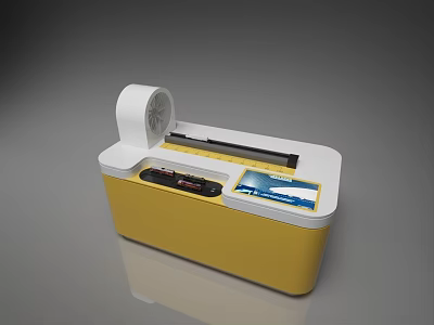 Yellow And White Toy Train Display Case With Reel And Screen Showing 3d model