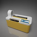 Yellow And White Toy Train Display Case With Reel And Screen Showing