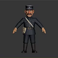 Cartoon Police Officer Character In Blue Uniform With Hat Mustache And Brown Boots