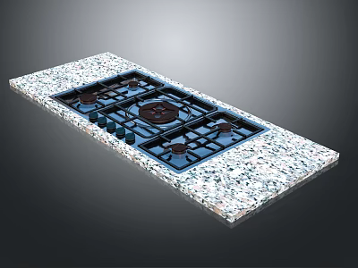 Modern Kitchen Gas Stove Top with Granite Countertop Multiple Burners and Control Knobs 3d model