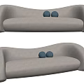 Modern Light Gray Multi Person Sofa With Two Blue Spherical Cushions 3d model
