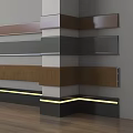 Modern Wall Corner Building Components With Colorful Horizontal Strips LED Light And Wooden Floor