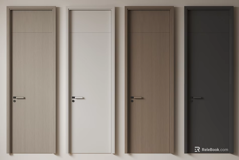 Modern Interior Hinged Doors In Various Colors And Wood Textured Finishes 3d model 