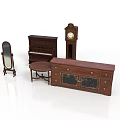 Vintage Wooden Furniture Collection Including Mirror Piano Clock Table And Dresser