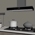 Modern Kitchen With Range Hood Food Processor Pots Wok And Stove Appliances