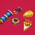 Colorful Assorted Foods Featuring Blueberry Cake Chocolate Donut Cheese Pizza Slice And Pastry Roll