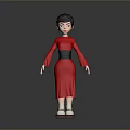 Game Movie Character 3D Model Female With Red Dress Black Belt And White Shoes