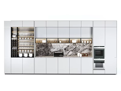 Modern White Kitchen Interior With Sleek Cabinets Marble Countertop And Oven 3d model