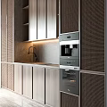 Modern Kitchen Interior With Wooden Cabinets Perforated Doors And Marble Countertop
