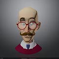 Cartoon Man with Bald Head Red Glasses Mustache White Shirt Blue Tie and Red Sweater