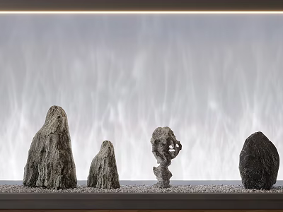 Decorative Lights with Natural Stone Display and Soft Flowing Water Backdrop Design 3d model