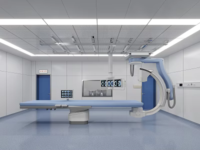 Modern Hospital Outpatient Operating Room With Medical Equipment Operating Table And Monitor 3d model