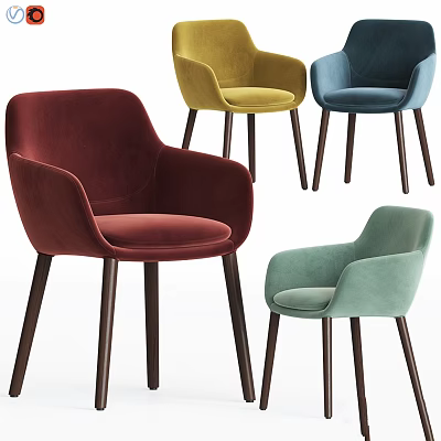 Colorful Modern Velvet Chairs With Wooden Legs And Diverse Hues 3d model