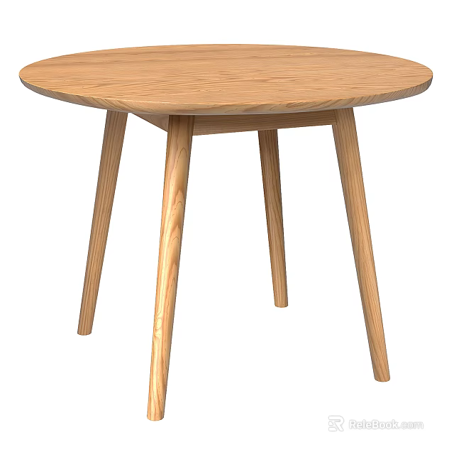 Minimalist Wooden Round Dining Table With Thin Legs And Natural Texture 3d model 