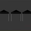 Black Geometric Stools with Angular Tops and Metal Legs on Reflective Floor Against Gray Background