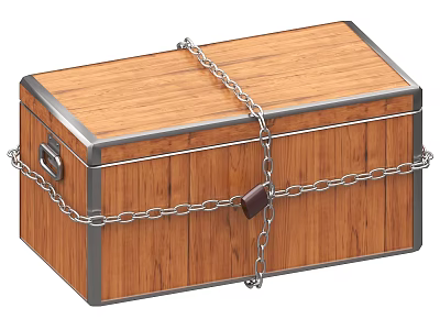 Wooden Box with Metal Trim Secured by Chain and Lock for Storage 3d model