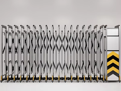 Stainless Steel Telescopic Security Gate With Retractable Structure And Warning Stripes 3d model