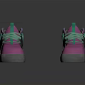 Modern Chunky Sneakers With Pink Upper Green Laces And Gray Soles