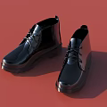 Black Shiny Ankle Boots With Laces On Red Background 3d model