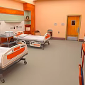 Hospital Room Interior With Two Beds Medical Equipment And Wooden Cabinets