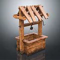 Decorative Garden Ornament Traditional Wooden Well with Rustic Roof and Bucket Frame