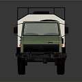 Olive Green And White Military Vehicle With Roof Rack And Cargo Compartment