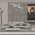 Modern Sofa Coffee Table Set With Marble Wall Decorative Painting And Ceiling Light