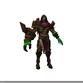 Hooded Fantasy Character Creature With Glowing Green Hands Mechanical Armor And Leather Elements