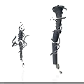 Two Modern Metal Equipment Pieces With Twisted Stems And Ornamental Design