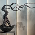 Artistic Metal Tree Shaped Decorative Ornament Set With Bowl Base And Black Stand