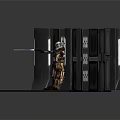 Cartoon Scene With Two Characters Gray Walls Grid Windows Lights And Dark Floor