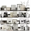 Decorative Ornament Set on Multi Tiered Shelves with Photo Frames Vases Books and Decorative Items