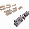 Various Double Bed Designs With Wooden Frames And Metal Accents 3d model