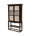 Dark Wood Decorative Cabinet With Lattice Doors Light Panels And Lower Shelf
