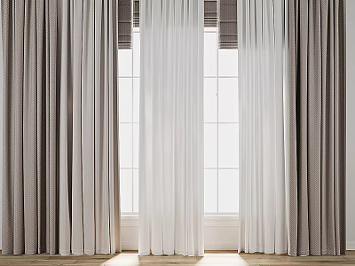Gray and White Window Curtains Adding Soft Elegance to Bright Home Room Decor 3d model