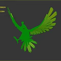 Vibrant Fantasy Bird Character with Red Wings Green Edges and Yellow Tail Feathers