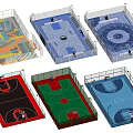 Colorful Basketball Court Designs with Various Floor Patterns and Layouts