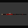 Red And Black Ornate Weapon With Golden Wing Accents And Serrated Blade