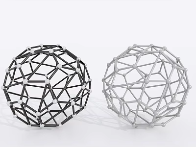 Geometric Spherical Decorative Ornament Set With Black And Silver Metal Frames 3d model