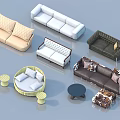 Diverse Sofa Set Collection With Various Styles Colors And Matching Coffee Tables 3d model