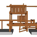 Traditional Wooden Industrial Equipment With Complex Mechanical Frame And Components 3d model