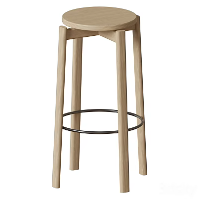 Minimalist Light Wood Leisure Chair With Tall Legs And Metal Ring Footrest In Modern Design 3d model