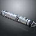 Metallic Silver Cylindrical Weapon With Detailed Grip Functional Buttons And Sleek Finish