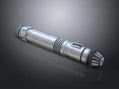 Metallic Silver Cylindrical Weapon With Detailed Grip Functional Buttons And Sleek Finish 3d model