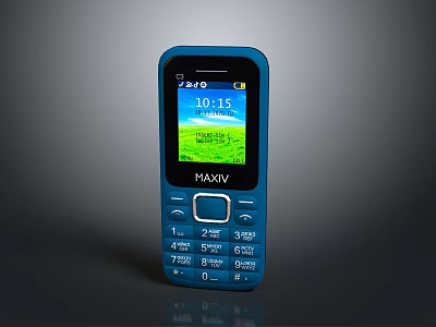 Blue MAXIV Feature Phone With Screen Showing Time Date And Numeric Keypad 3d model