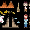 Modern Indonesia Characteristic Architecture Gourmet Characters Tourism Elements Silhouette 3d model