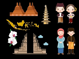 Modern Indonesia Characteristic Architecture Gourmet Characters Tourism Elements Silhouette 3d model