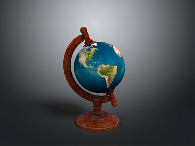 Detailed Vintage Globe With Red Stand And Blue Ocean Green Landmasses 3d model