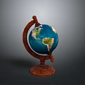 Detailed Vintage Globe With Red Stand And Blue Ocean Green Landmasses